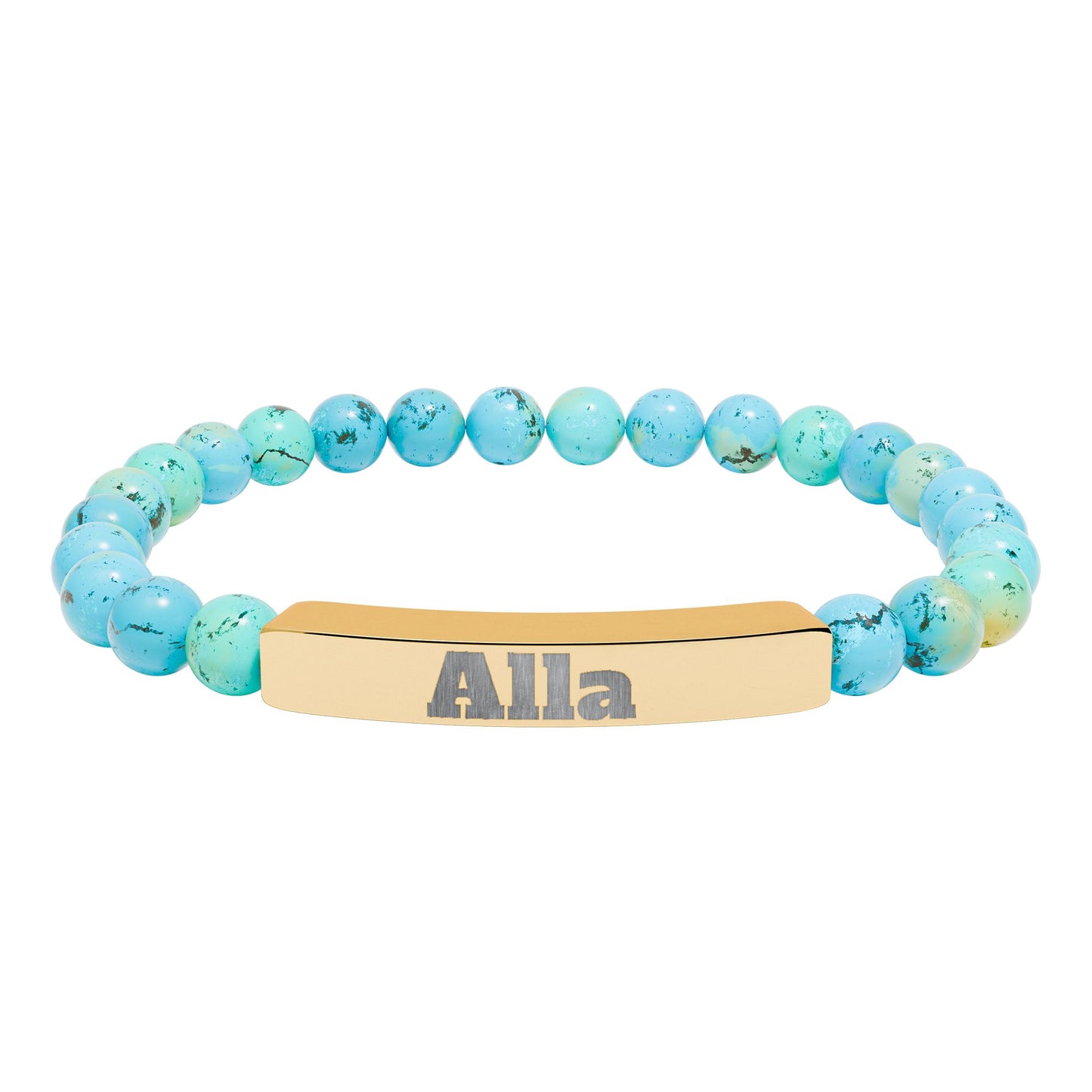 Engraved 'ALLA' Natural Stone Stretch Bracelet — Personalized Bar Bead Jewelry