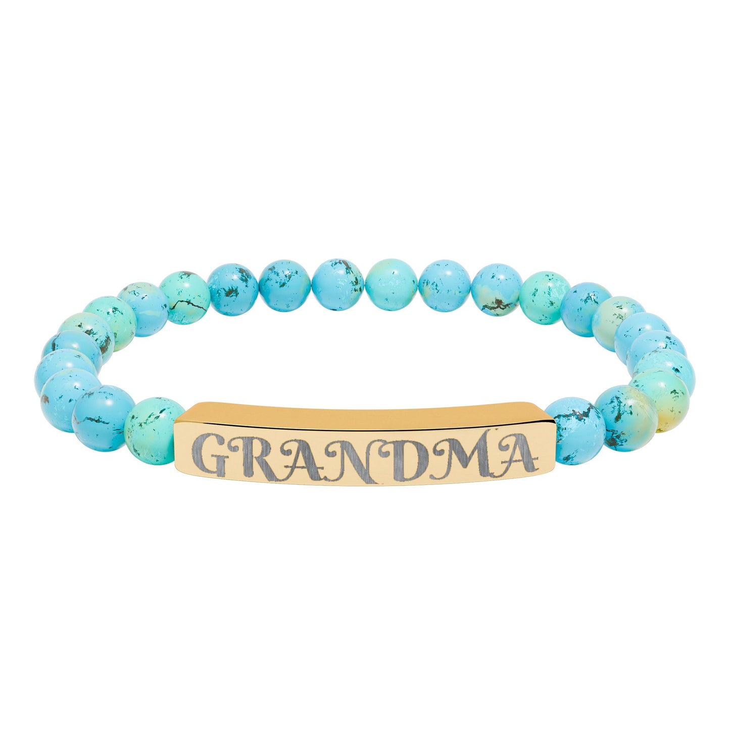 Engraved 'Grandma' Natural Stone Stretch Bracelet — Personalized Bar Bead Jewelry