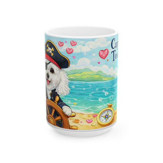 Cute Pirate Dog Ceramic Mug – "Captain of My Heart" Beach Coffee Cup (11oz, 15oz)