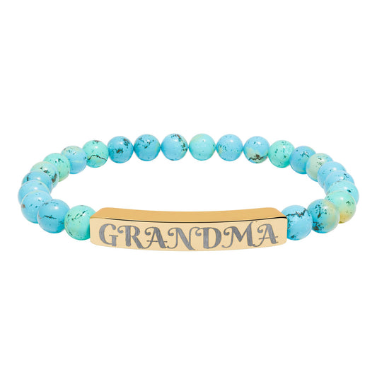Engraved 'Grandma' Natural Stone Stretch Bracelet — Personalized Bar Bead Jewelry