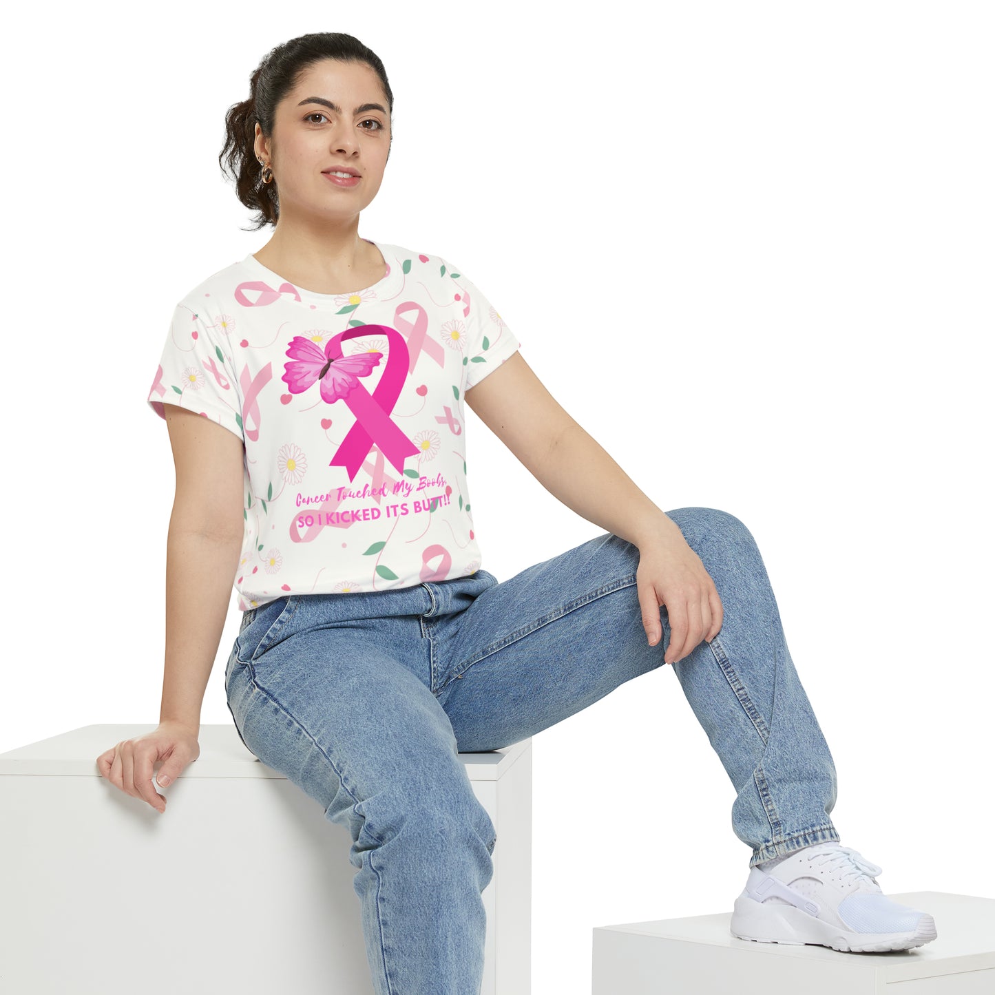 Cancer Touched my Boobs, so I kicked its Butt Allover Women's Short Sleeve Shirt